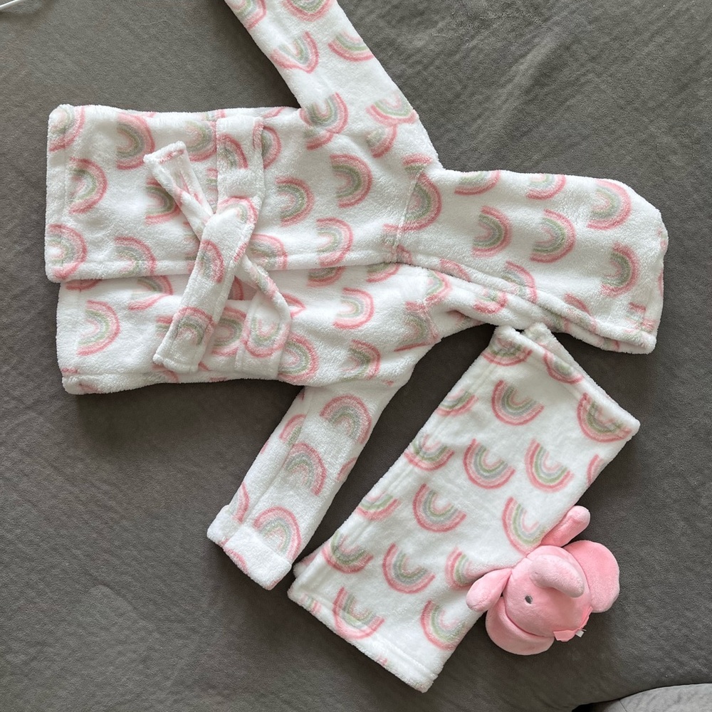 Cozy Pink and White Rainbow Baby Robe Set